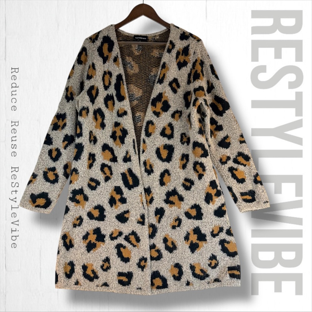 FORTUNE + IVY Women’s Size XL Sweater Cardigan Long Leopard Animal Print SOFT
